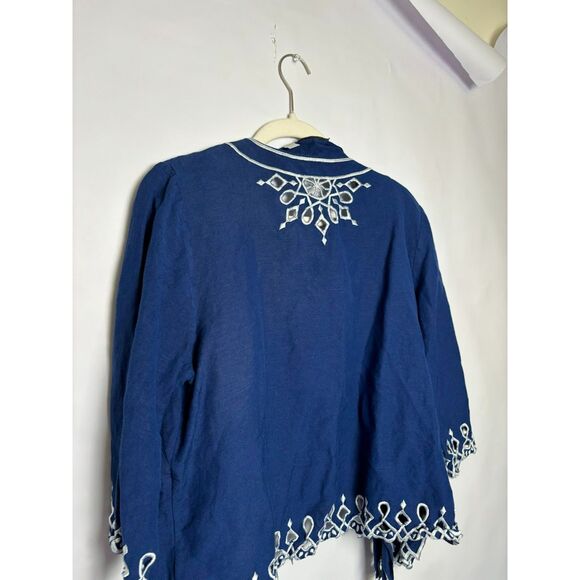 Bob Mackie Wearable Art Two Piece Linen Top and Jacket Open Front Eyelet size M - Picture 4 of 7